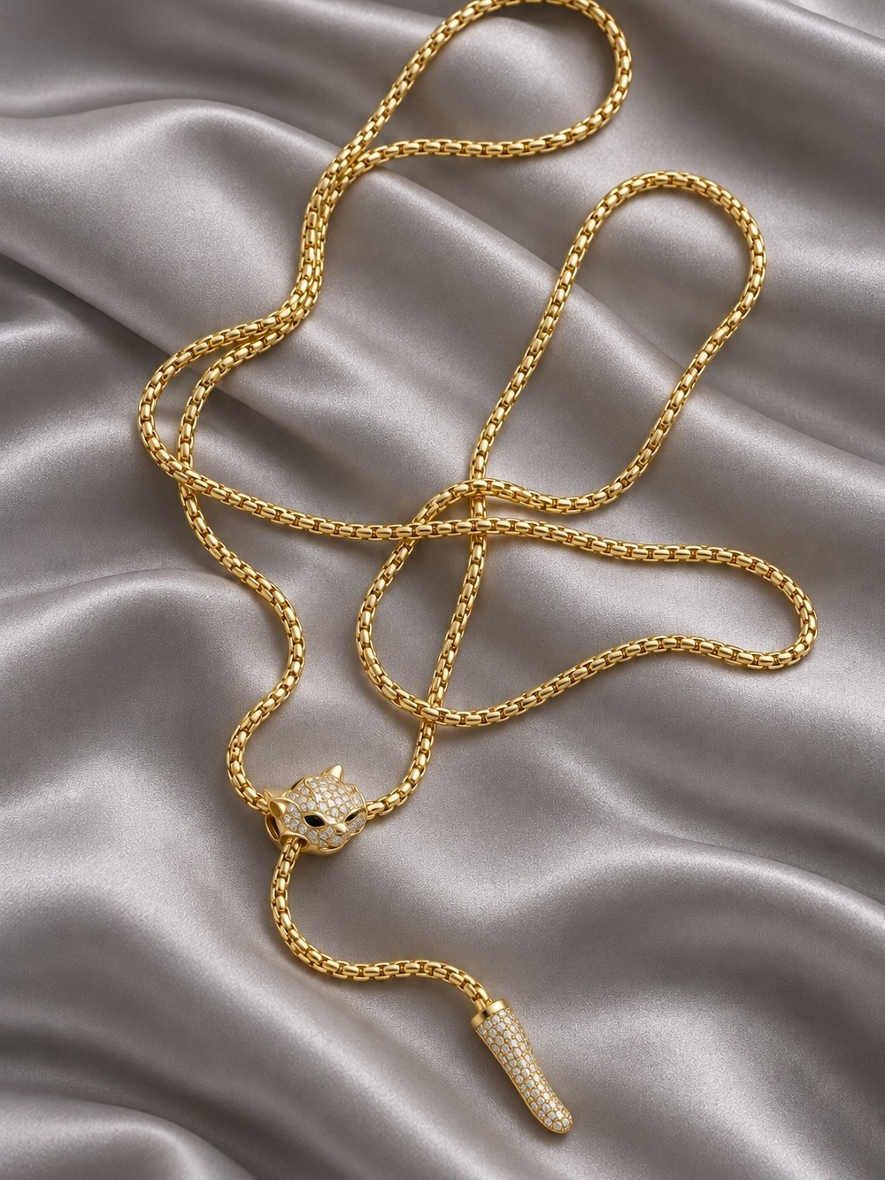 Gold Tone Leopard Head Lariat Necklace - Women Jewelry
